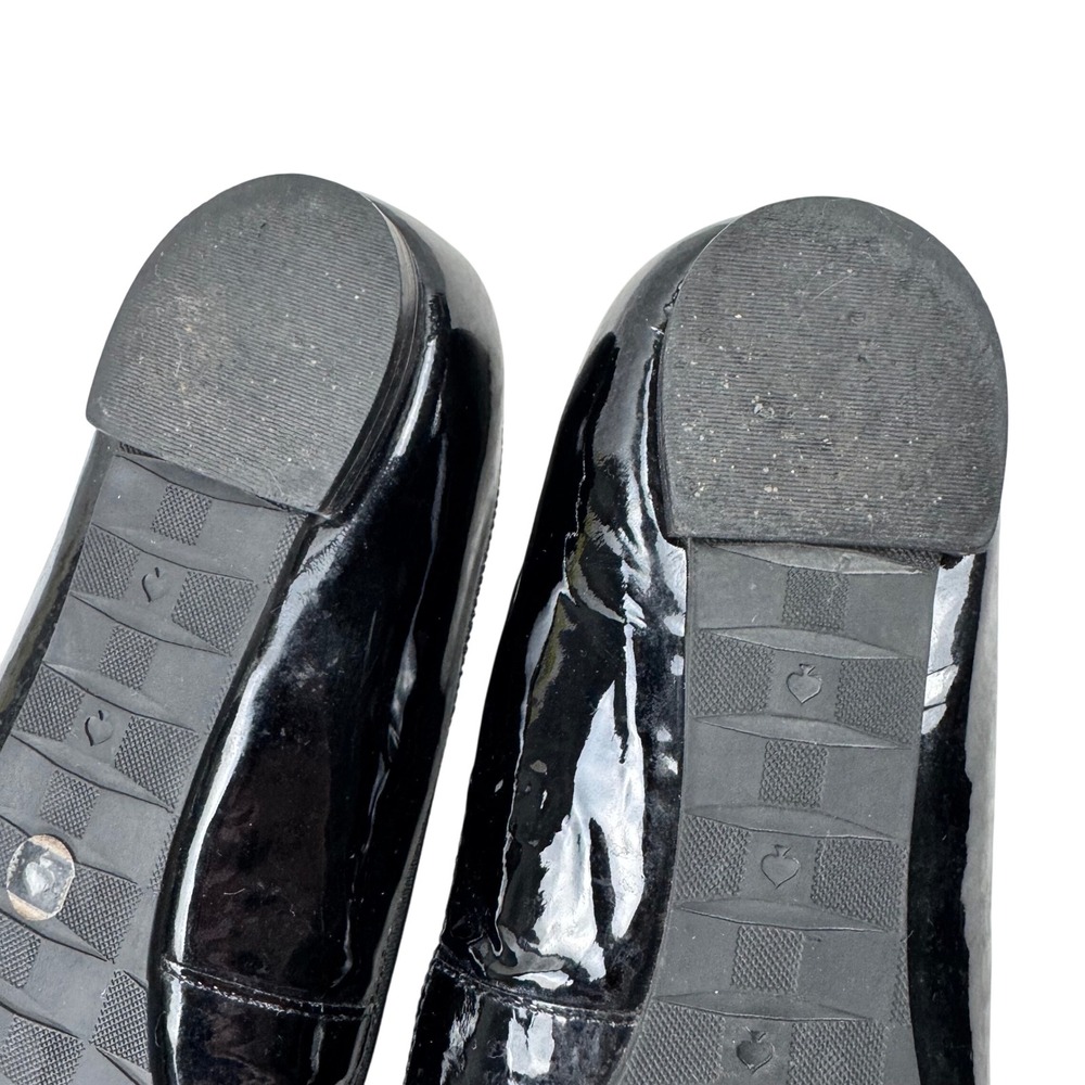 Kate Spade Ballet Flats Womens 8.5M Black Patent Leather Bow Gold Logo Designer - Picture 11 of 15